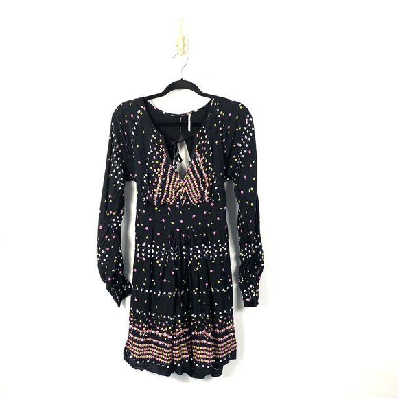 Free People OB736059 Coryn Long Sleeve Mini Dress in Black Combo Size 4 - Picture 3 of 11